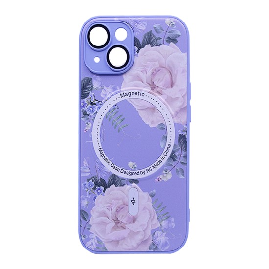 Capa Magnetic com Desenho De Flores para Apple iPhone 13 Roxo Capa Magnetic com Desenho De Flores para Apple iPhone 13 Roxo